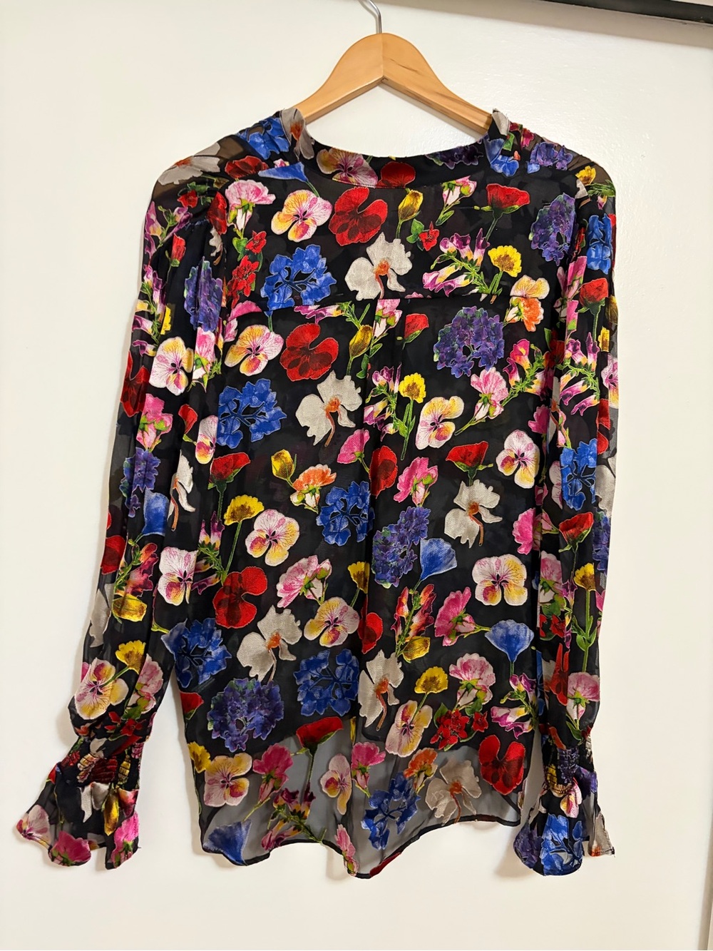Alice + Olivia Onica Floral Print Fil Coupe Chiffon Blouse - Picture 8 of 12